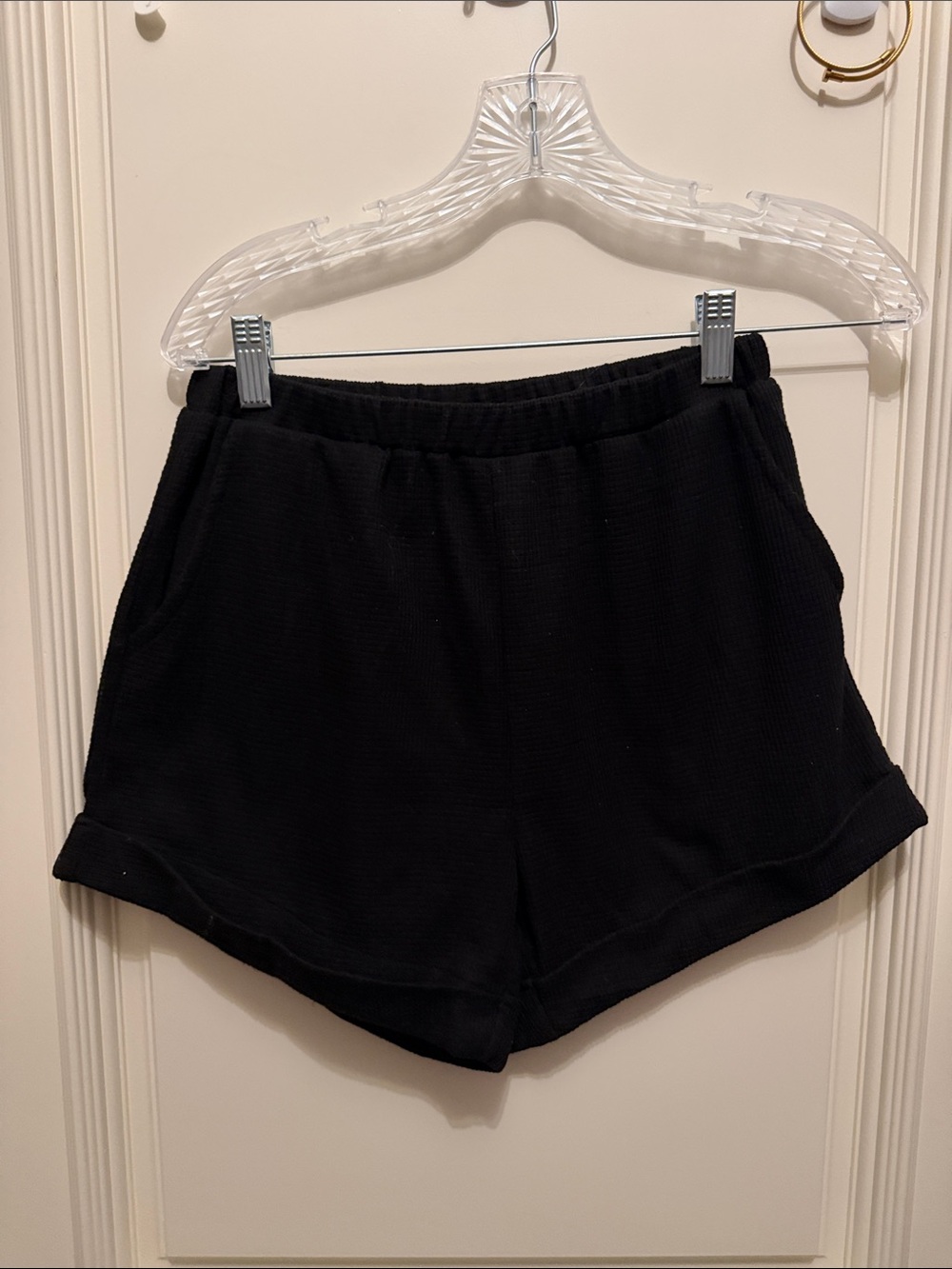 Black Ribbed Athletic Lounge Shorts